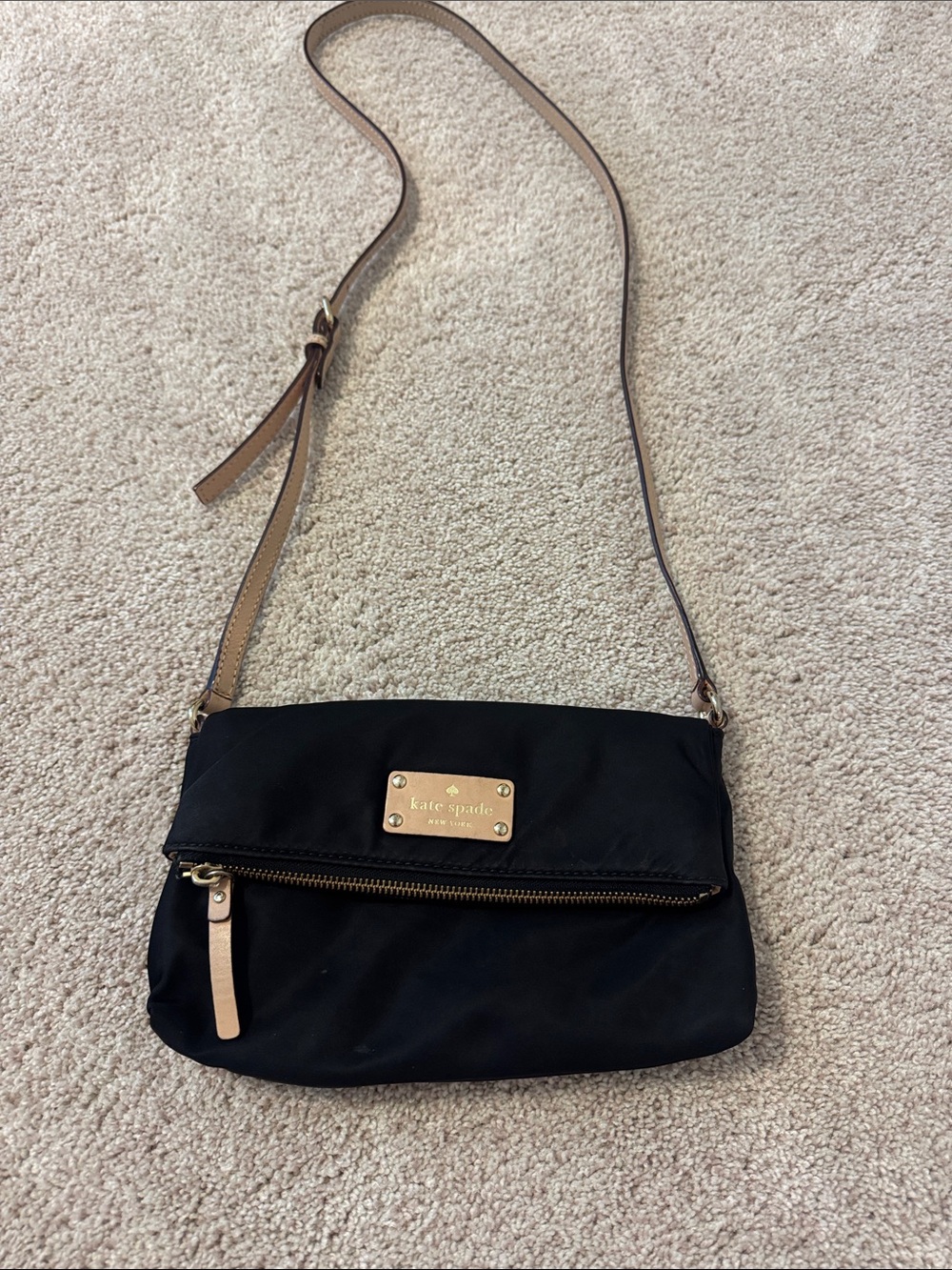kate spade Black Crossbody with Tan Adjustable Strap nylon purse